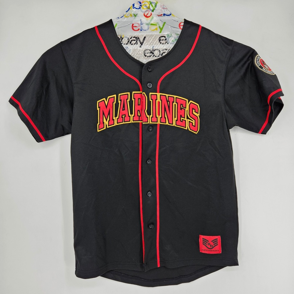 Rapid Dominance USMC Marines Baseball Jersey Mens Medium Embroidered Black